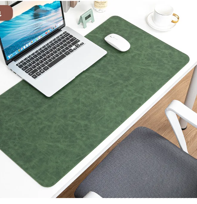 Sous-main de bureau en cuir PU coloris kaki, vert olive sourd