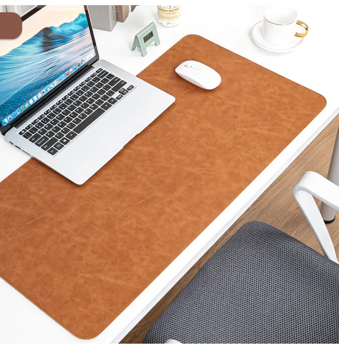 Sous-main de bureau en cuir PU coloris marron cognac
