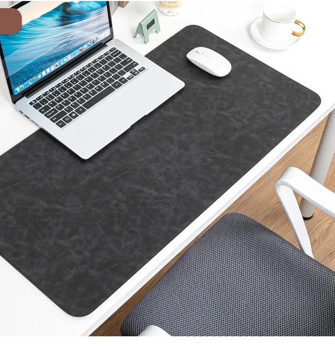 Sous-main de bureau en cuir PU coloris noir charbon mat